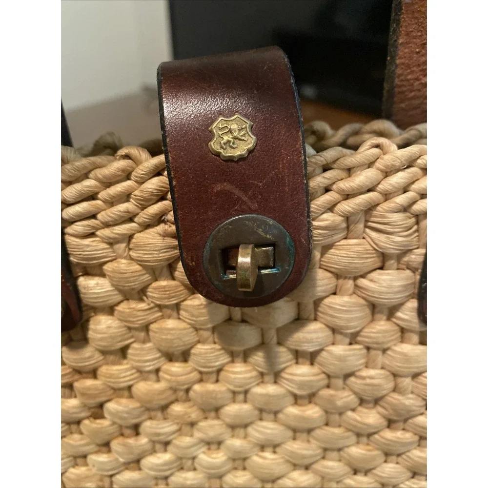 Vintage John Romain Straw & Brown Leather Purse Unique Rare 60's - 70's 3-70